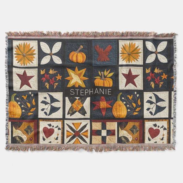 Couverture Motif de bloc de surface d'automne | Récolte rusti (Devant)