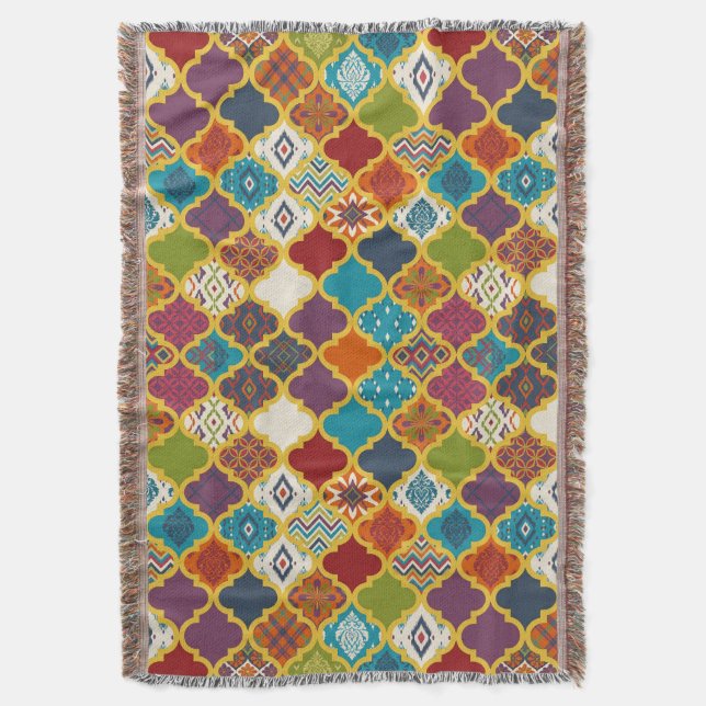 Couverture Motif de carreau patchwork géométrique boho vibran (devant Vertical)