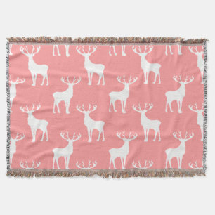 Couverture Motif de cerfs blanc sur fond rose