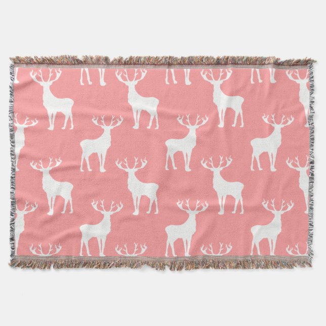 Couverture Motif de cerfs en blanc sur rose (Devant)
