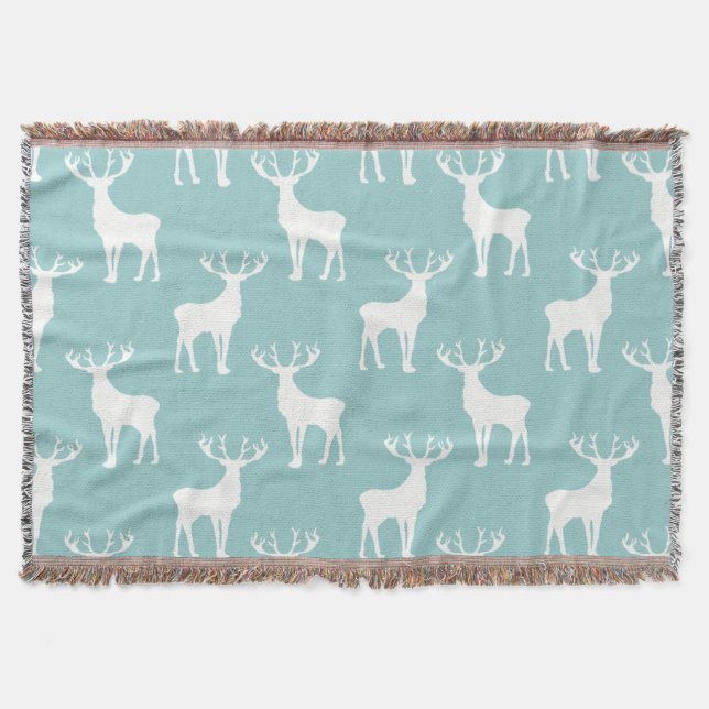 Couverture Motif de cerfs en blanc sur sarcelle douce (Devant)