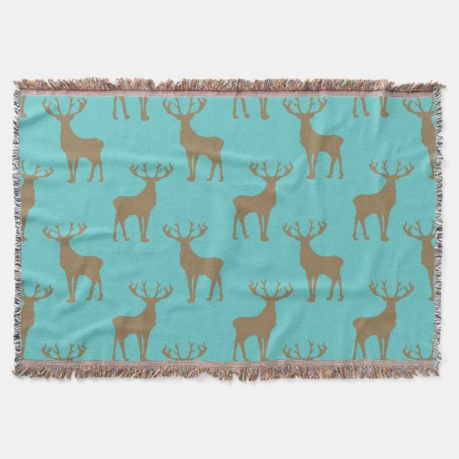 Couverture Motif de cerfs en Brown sur Turquoise (Devant)