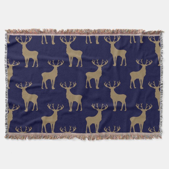 Couverture Motif de cerfs marron sur fond bleu foncé (Devant)