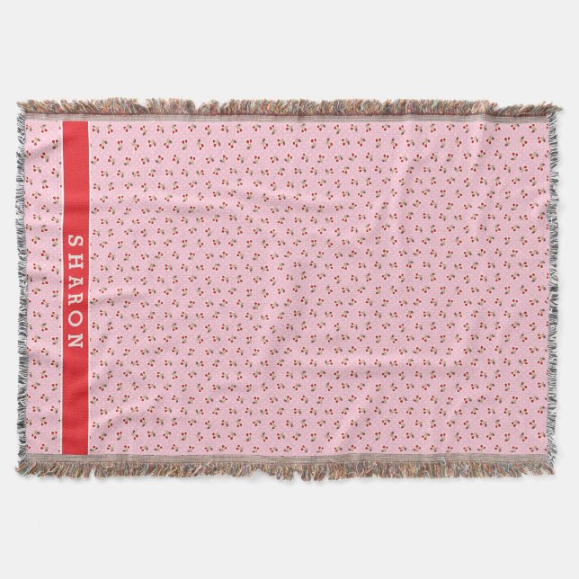 Couverture Motif de cerise rose rétro féminin monogramme (Devant)