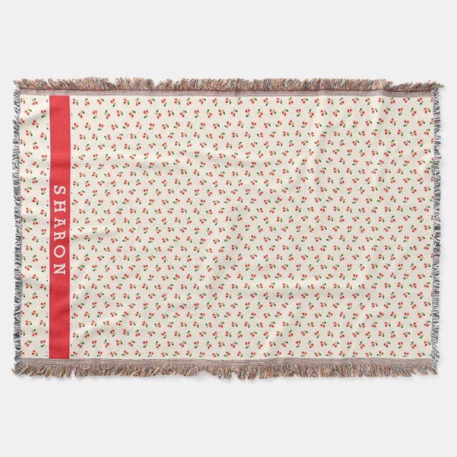 Couverture Motif de cerise rouge rétro féminin monogramme (Devant)
