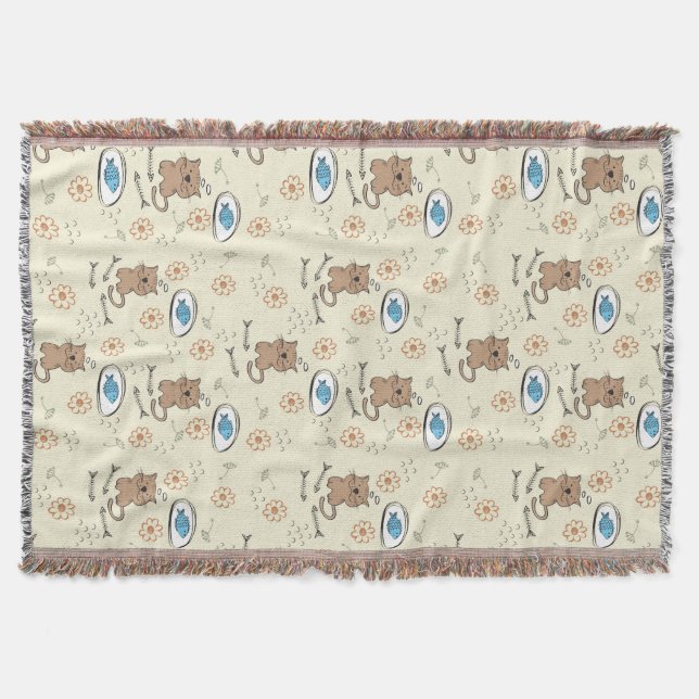 Couverture motif de chat et de poissons (Devant)
