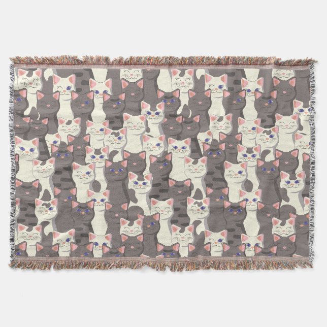 Couverture Motif de chats blancs et gris (Devant)