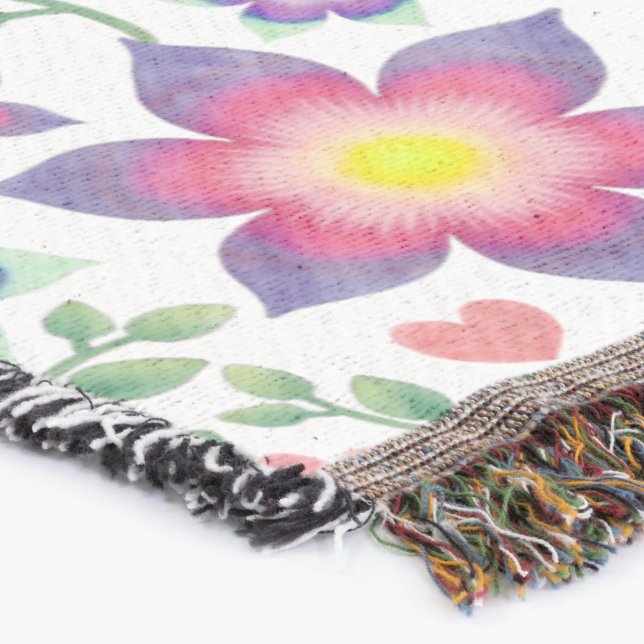 Couverture Motif de cœurs floraux à l'aquarelle | Rose romant (Coin)