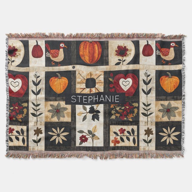 Couverture Motif de courtepointe d'art populaire d'automne |  (Devant)