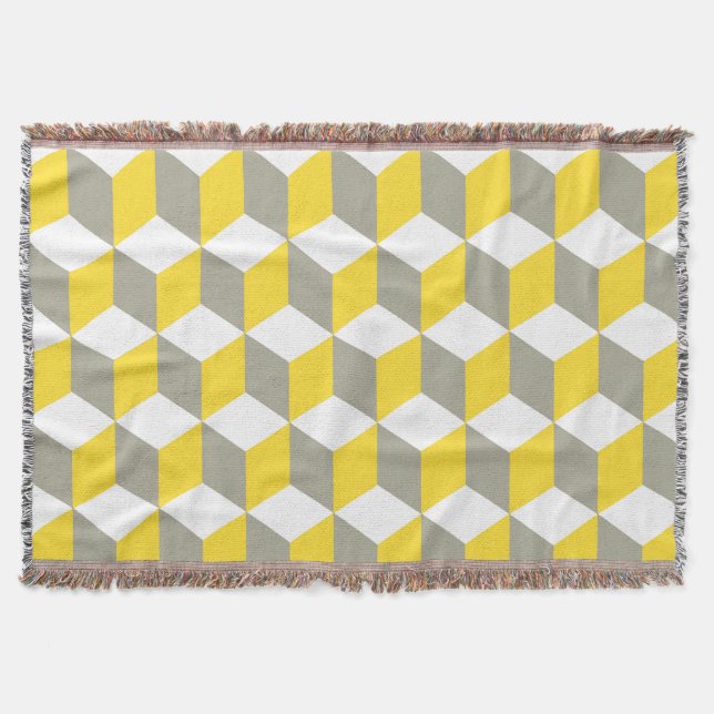 Couverture Motif de cube isométrique gris et blanc de moutard (Devant)