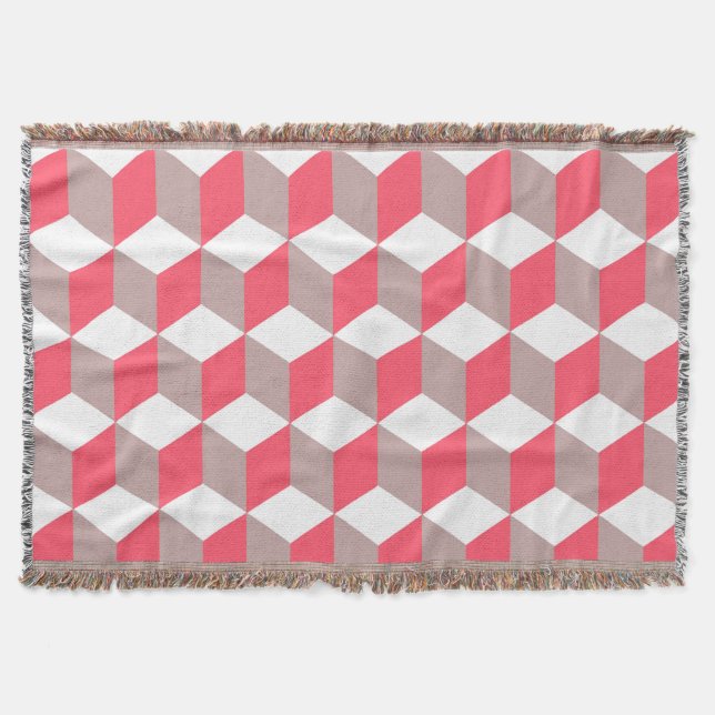 Couverture Motif de cube isométrique Poppy et gris doux (Devant)