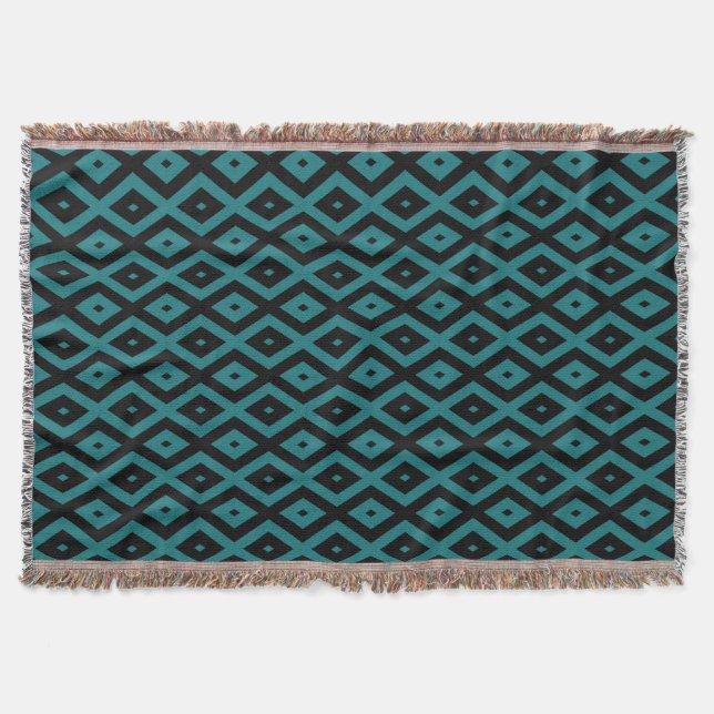 Couverture motif de diamants turquoise et noir (Devant)