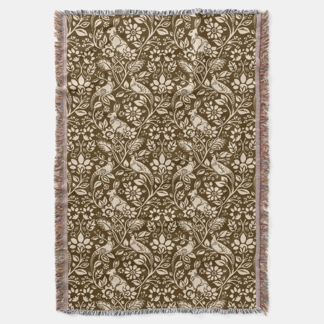 Couverture Motif de faisan et lièvre, Brown et beige   (devant Vertical)