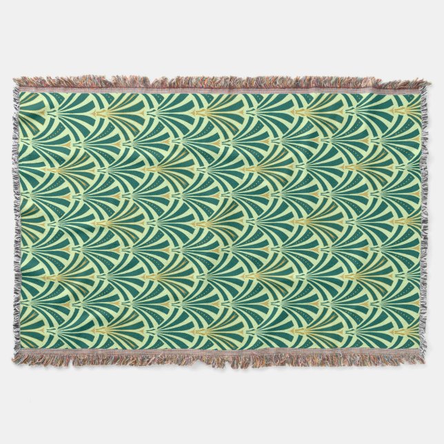 Couverture Motif de fan d'art déco - pin et vert en bon état (Devant)