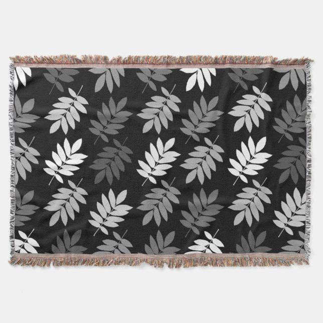 Couverture Motif de feuille aînée noir blanc gris (Devant)