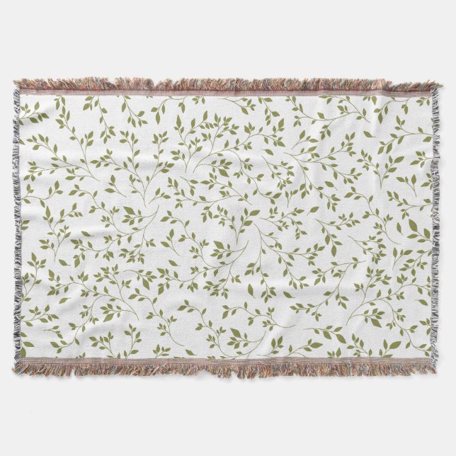 Couverture Motif de feuille de vigne botanique vert olive sur (Devant)