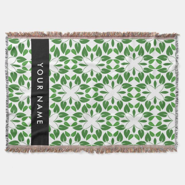 Couverture Motif de feuille, feuilles vertes, votre nom (Devant)