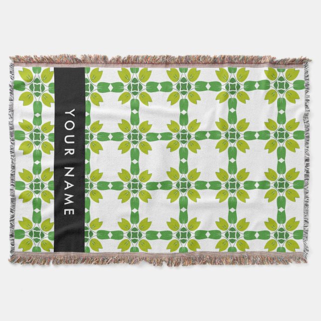 Couverture Motif de feuille, feuilles vertes, Votre nom (Devant)