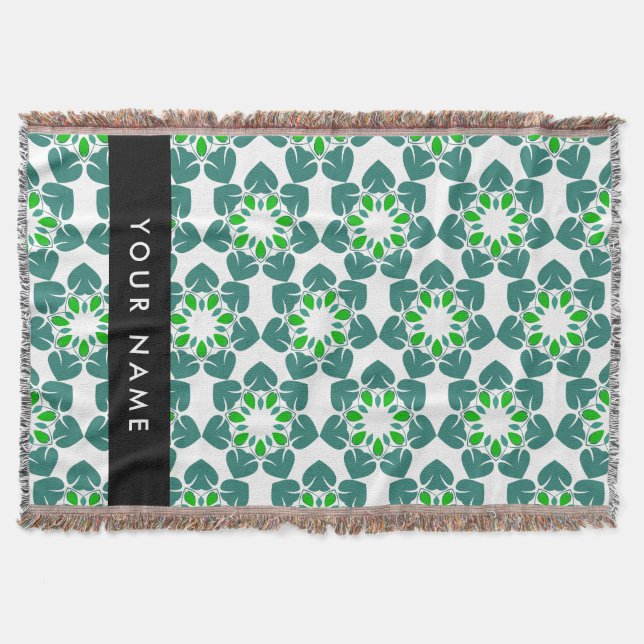 Couverture Motif de feuille, feuilles vertes, votre nom (Devant)