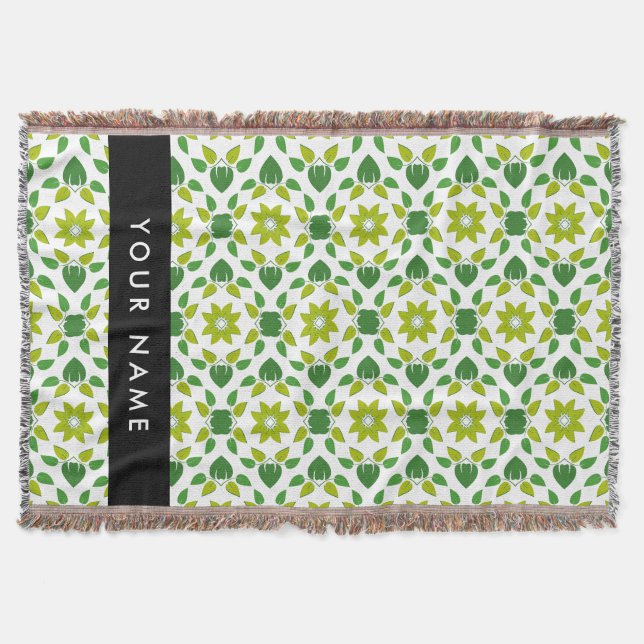 Couverture Motif de feuille, feuilles vertes, Votre nom (Devant)