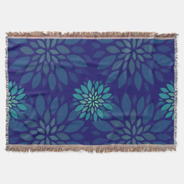 Couverture Motif de feuilles florales bleu marine et vert mod (Devant)