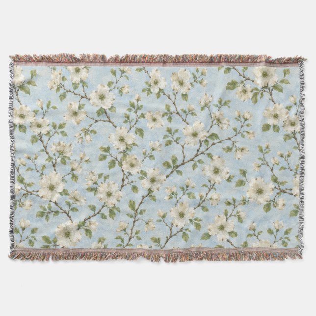 Couverture Motif de fleur de cornouiller du Sud sur fond bleu (Devant)