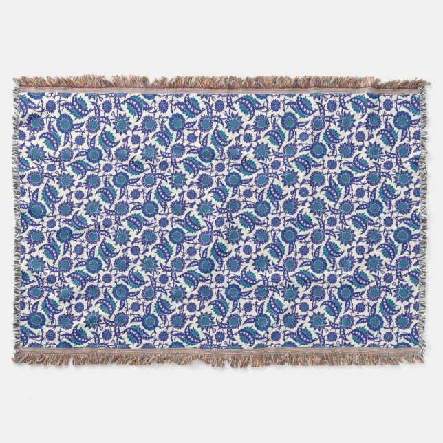 Couverture Motif de fleur Iznik bleu (Devant)