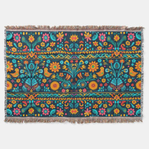 Couverture Motif de fleurs et d'oiseaux mexicains
