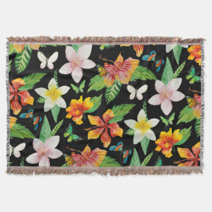 Couverture Motif de fleurs et papillons tropicaux