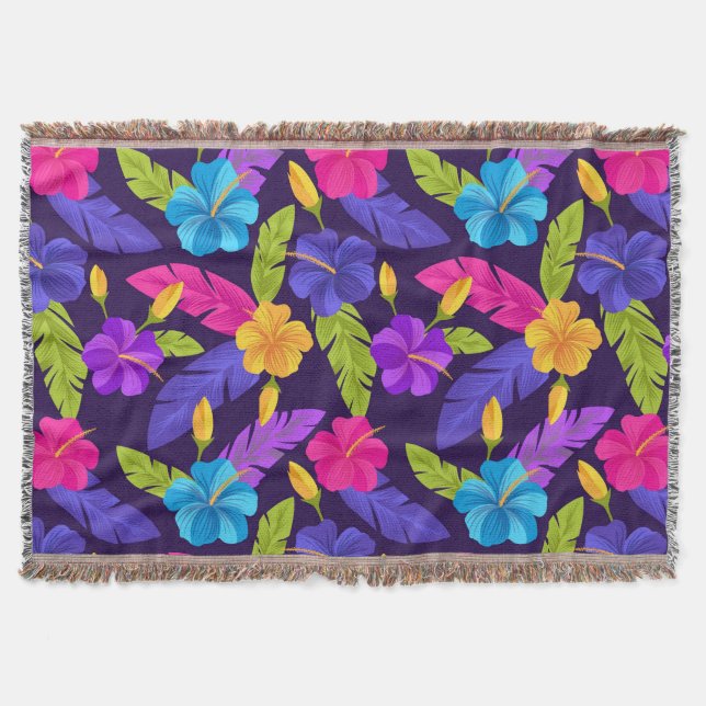 Couverture Motif de fleurs Feuilles tropicales colorées (Devant)
