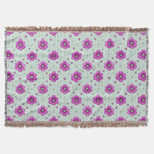 Couverture Motif de fleurs roses avec gouttelettes (Devant)