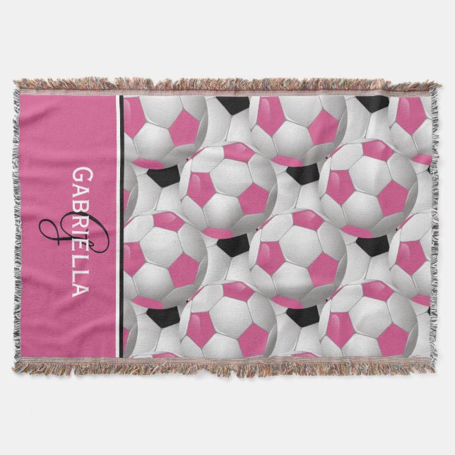 Couverture Motif de football noir rose Monogramme (Devant)