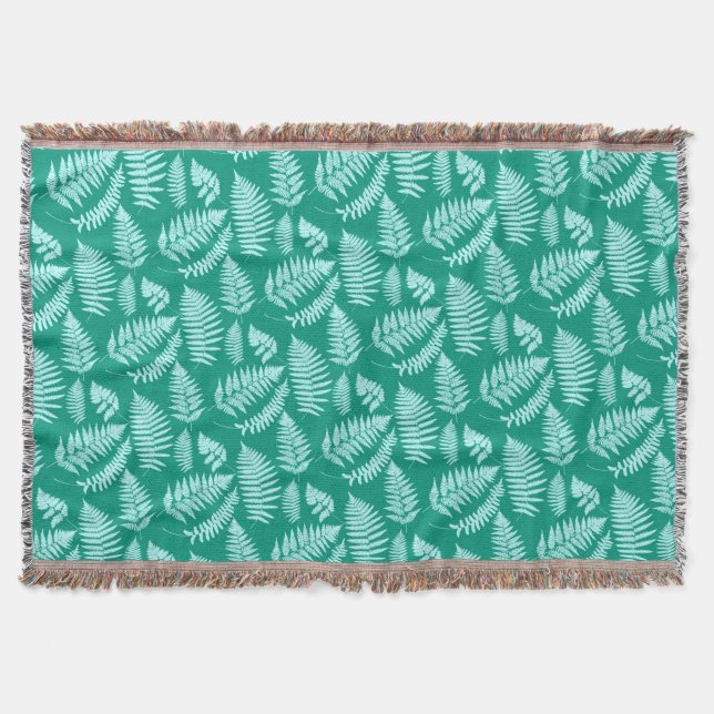 Couverture Motif de fougères boisées, Turquoise et Aqua (Devant)