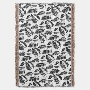 Couverture Motif de fougères de bois, noir et blanc