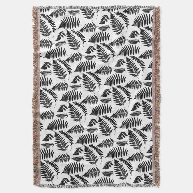 Couverture Motif de fougères de bois, noir et blanc (devant Vertical)