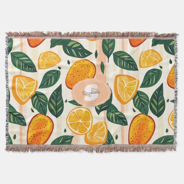 Couverture Motif de fruits d'agrumes avec Feuilles verts (Devant)