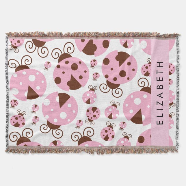 Couverture Motif De Ladybugs, Ladybugs Rose, Votre Nom (Devant)