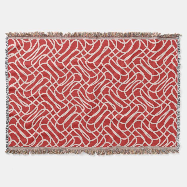 Couverture Motif De Ligne Abstraite Rouge Et Crème (Devant)