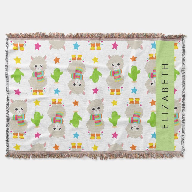 Couverture Motif De Llamas, Alpacas, Cactus, Votre Nom (Devant)