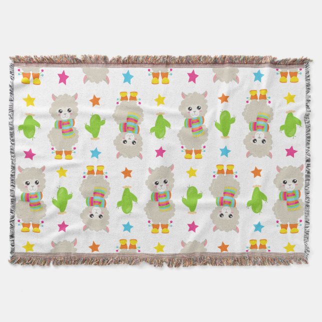 Couverture Motif De Llamas, Cute Llamas, Alpacas, Cactus (Devant)