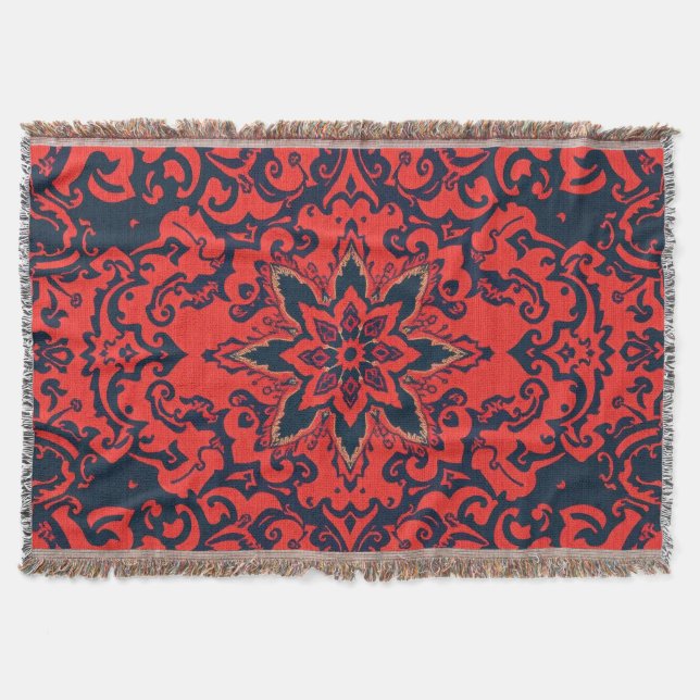 Couverture Motif de médaillon persan orné rouge bleu de luxe (Devant)
