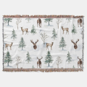 Couverture Motif de Noël cerfs d'hiver bois