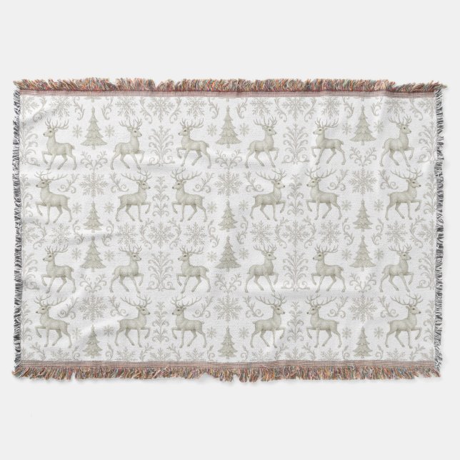 Couverture Motif de Noël rustique moderne argent/blanc (Devant)