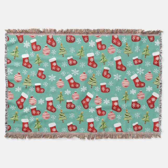 Couverture Motif de Noël sans couture. Chaussettes, Arbres, B (Devant)