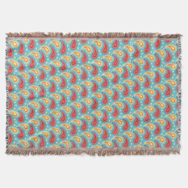 Couverture Motif de Paisley Persan Orange Turquoise Oriental (Devant)