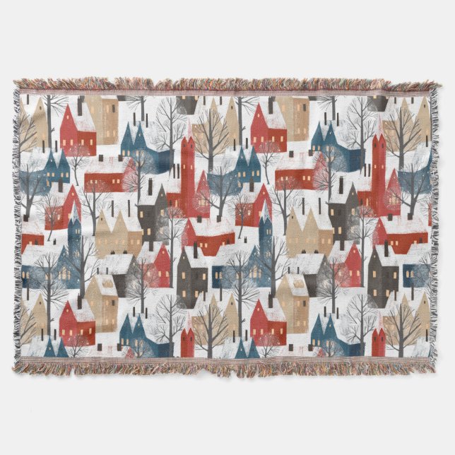 Couverture Motif de petite ville scandinave d'hiver (Devant)