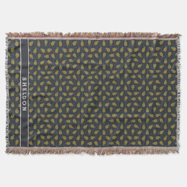 Couverture Motif de pineapple or noir rétro avec monogramme (Devant)