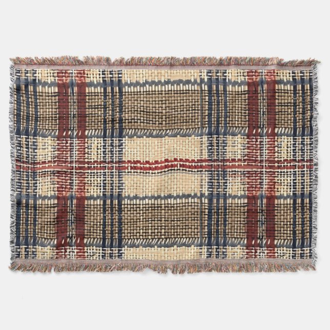 Couverture Motif de plaid tissé marine et crème (Devant)