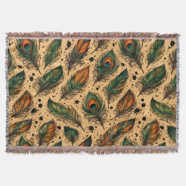 Couverture Motif de plumes de paon bohème  (Devant)