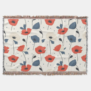Couverture Motif de Poppies d'aquarelle - Rouge, Bleu et Blan